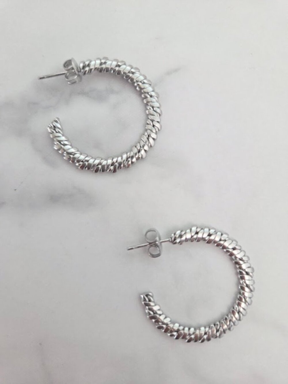 Silver Twisted Open Hoop Earrings Textured Lightweight